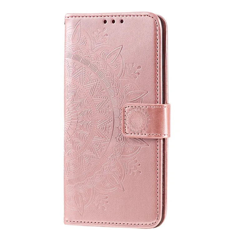 Imprint Flower Leather Wallet Phone Casing for Samsung Galaxy A71 - Rose Gold