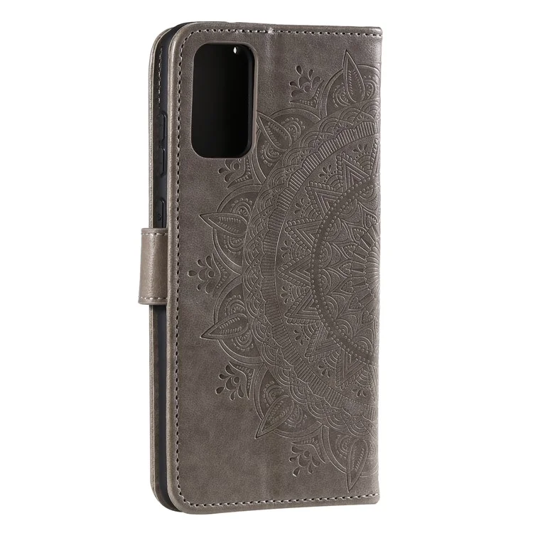 Impresión de la Billetera de Cuero de Flor de la Billetera Para Samsung Galaxy S20 Plus / S20 Más 5G - Gris