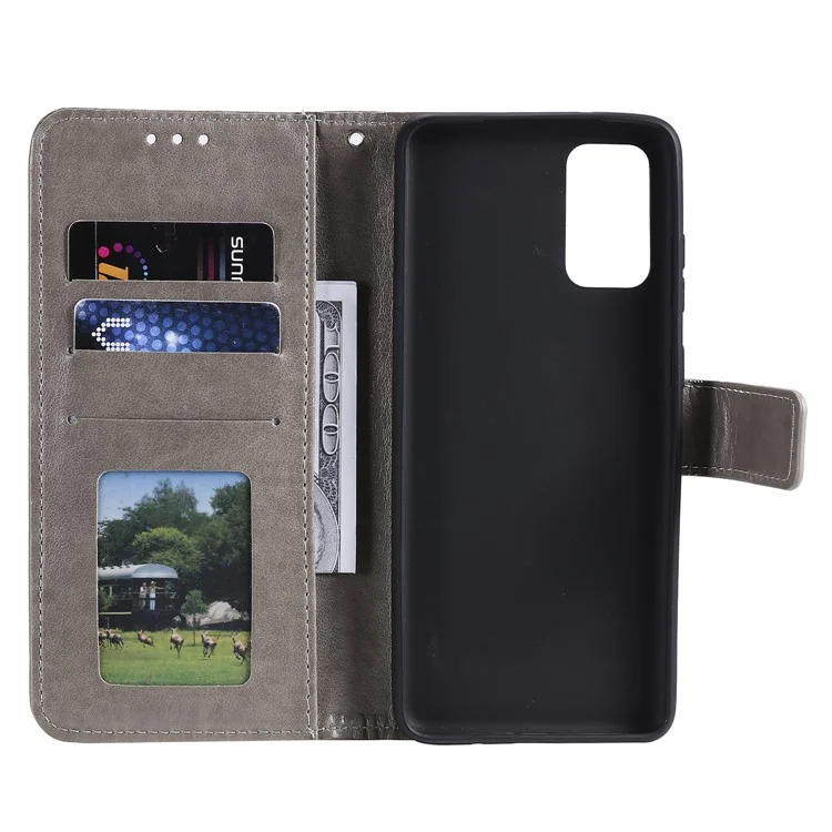 Impresión de la Billetera de Cuero de Flor de la Billetera Para Samsung Galaxy S20 Plus / S20 Más 5G - Gris