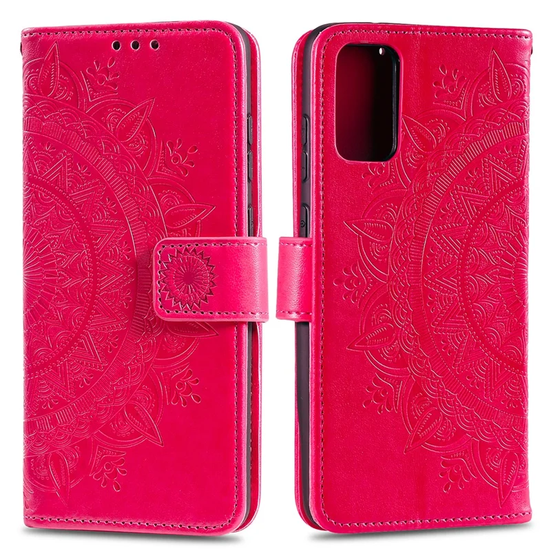 Imprint Flower Leather Wallet Phone Casing for Samsung Galaxy S20 Plus / S20 Plus 5G - Rose