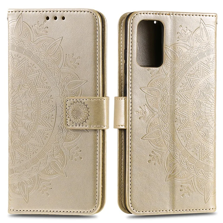 Imprint Flower Leather Wallet Phone Casing for Samsung Galaxy S20 Plus / S20 Plus 5G - Gold