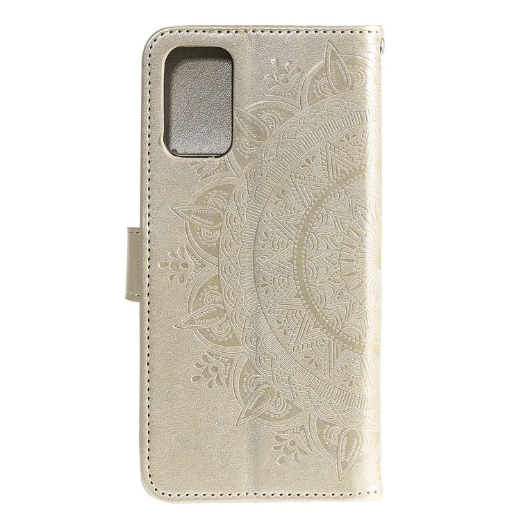 Imprint Flower Leather Wallet Phone Casing for Samsung Galaxy S20 Plus / S20 Plus 5G - Gold