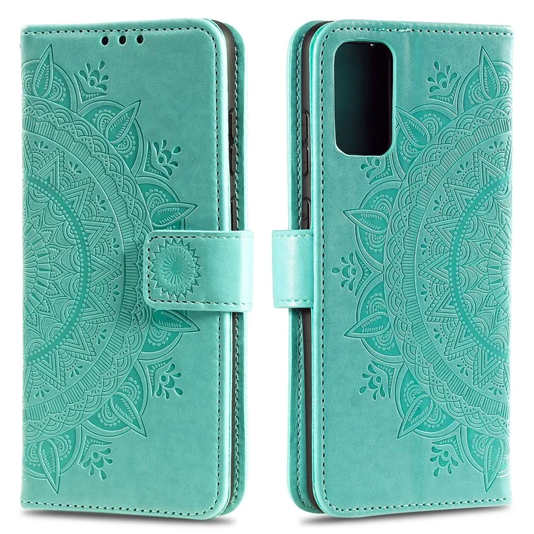 Imprint Flower Leather Wallet Phone Casing for Samsung Galaxy S20 Plus / S20 Plus 5G - Green