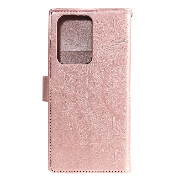 Imprint Flower Leather Wallet Phone Casing for Samsung Galaxy S20 Ultra - Rose Gold