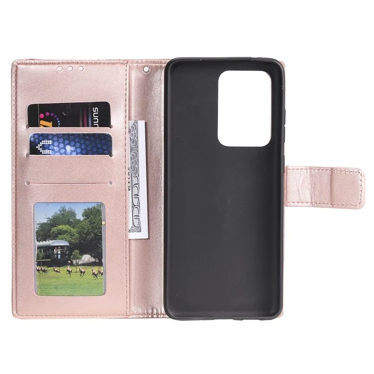 Impressão da Carteira de Couro de Flor Flor Case Para Samsung Galaxy S20 Ultra - Rosa Ouro