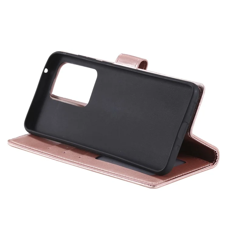 Impressão da Carteira de Couro de Flor Flor Case Para Samsung Galaxy S20 Ultra - Rosa Ouro