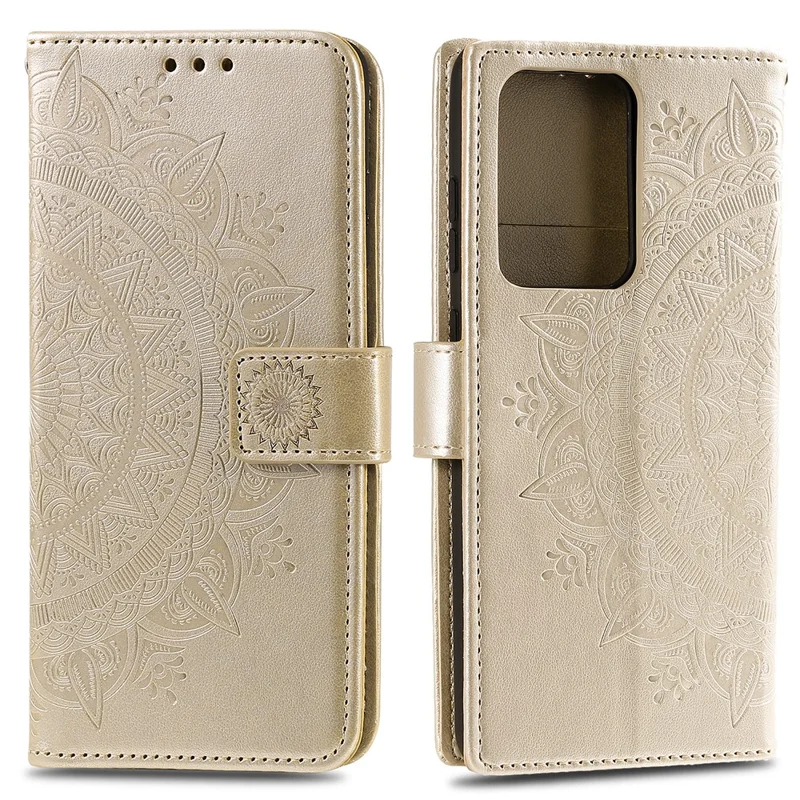 Imprint Flower Leather Wallet Phone Casing for Samsung Galaxy S20 Ultra - Gold