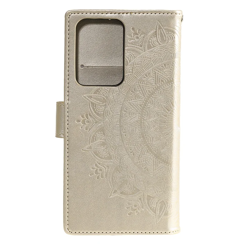 Imprint Flower Leather Wallet Phone Casing for Samsung Galaxy S20 Ultra - Gold