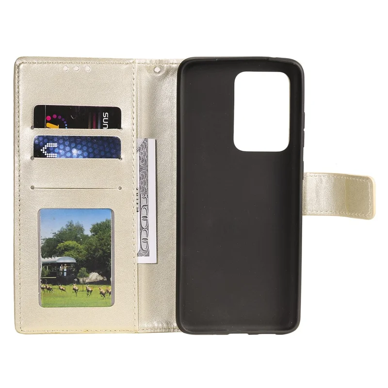Imprint Flower Leather Wallet Phone Casing for Samsung Galaxy S20 Ultra - Gold