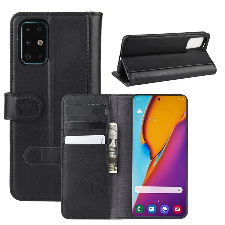 Split Leder Wallet Stand Flip Phone Deckung Für Samsung Galaxy S20 Plus - Schwarz