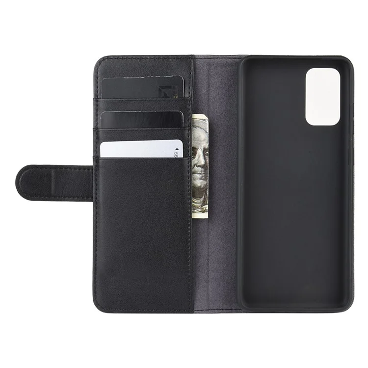 Split Leder Wallet Stand Flip Phone Deckung Für Samsung Galaxy S20 Plus - Schwarz