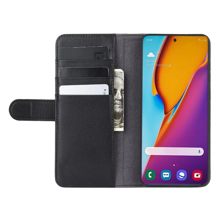 Split Leather Wallet Stand Flip Phone Cover for Samsung Galaxy S20 Plus - Black