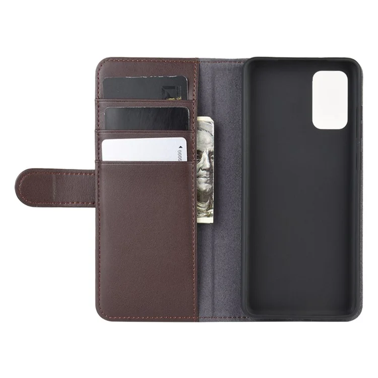 Split Leather Wallet Stand Phone Case for Samsung Galaxy S20 4G/S20 5G Cell Phone Accessory - Brown