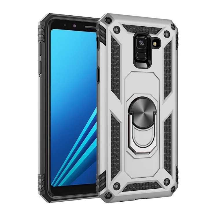 TPU+PC+Metal Phone Shell с Kickstand Для Samsung Galaxy A8 (2018) - Серебряный