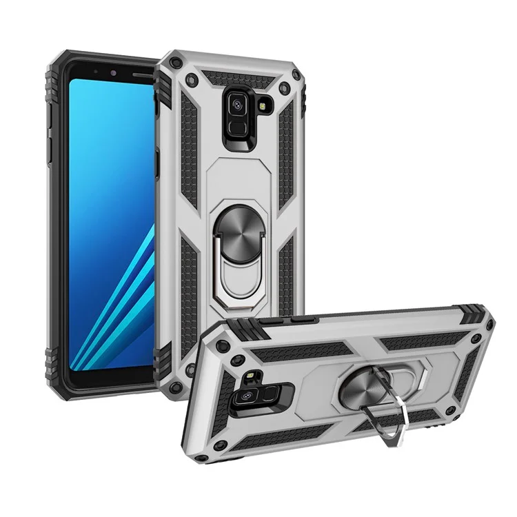 TPU+PC+Metal Phone Shell with Kickstand for Samsung Galaxy A8 (2018) - Silver