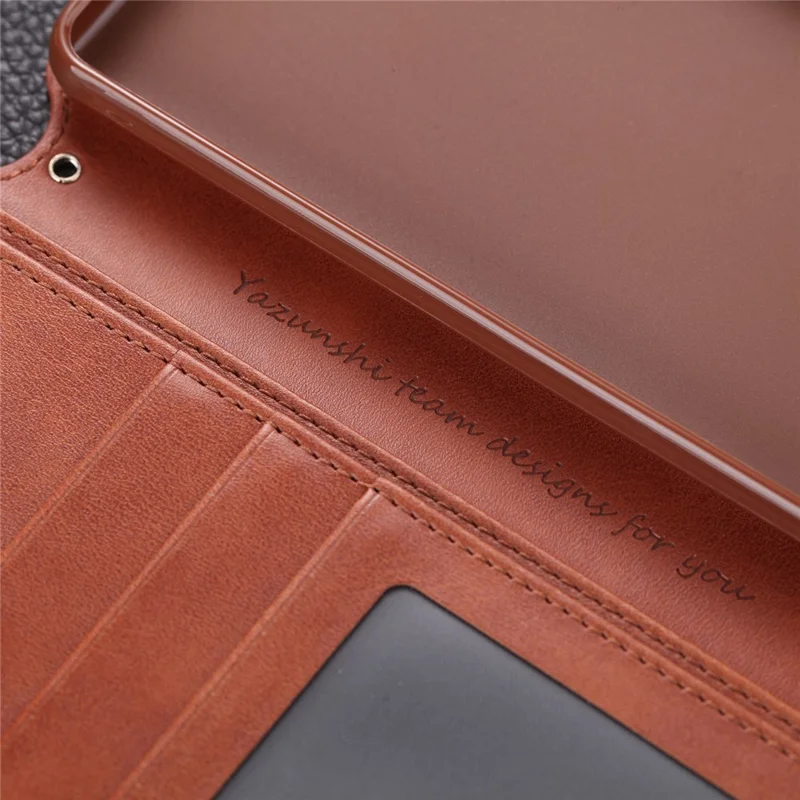 AZNS Leather Wallet Stand Phone Cover Shell for Samsung Galaxy A51 - Brown