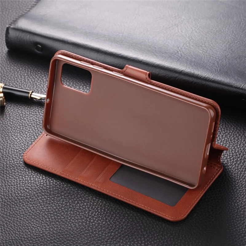 AZNS Leather Wallet Stand Phone Cover Shell for Samsung Galaxy A51 - Brown