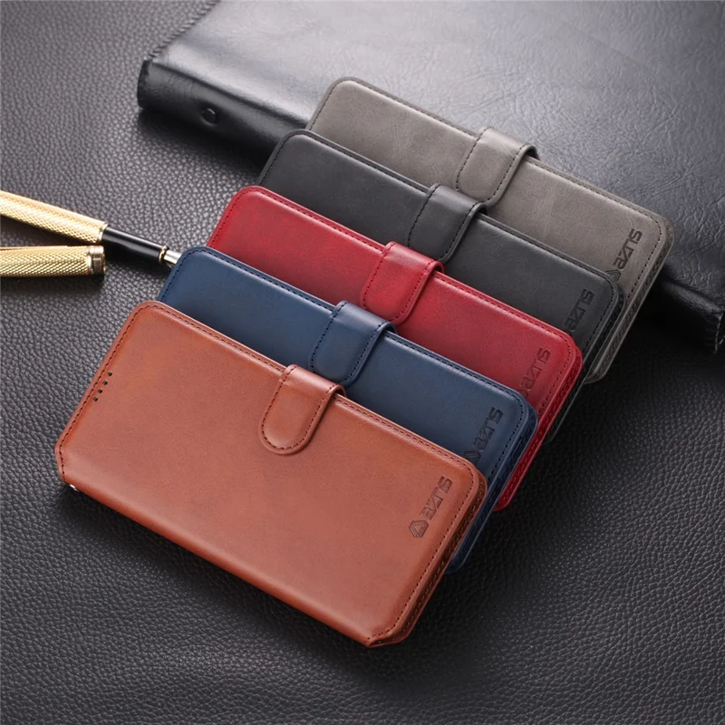 AZNS Leather Wallet Stand Phone Cover Shell for Samsung Galaxy A51 - Brown