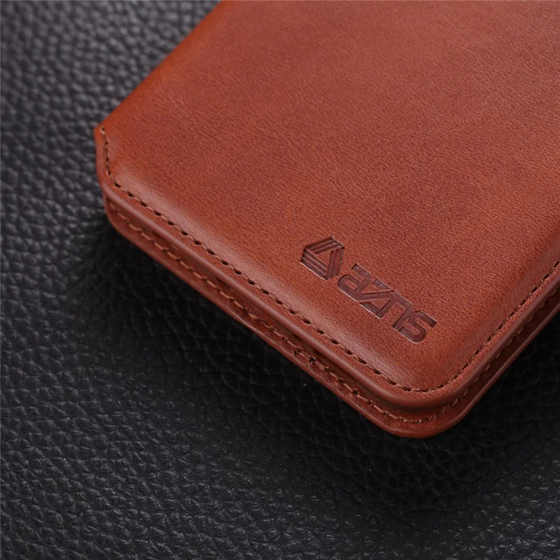 AZNS Leather Wallet Stand Phone Cover Shell for Samsung Galaxy A51 - Brown
