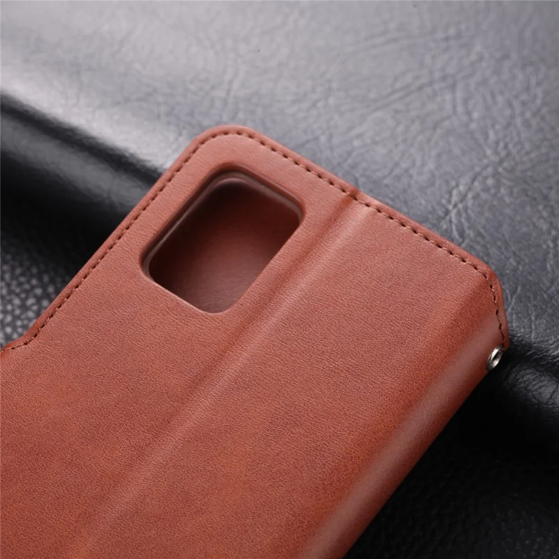 AZNS Leather Wallet Stand Phone Cover Shell for Samsung Galaxy A51 - Brown