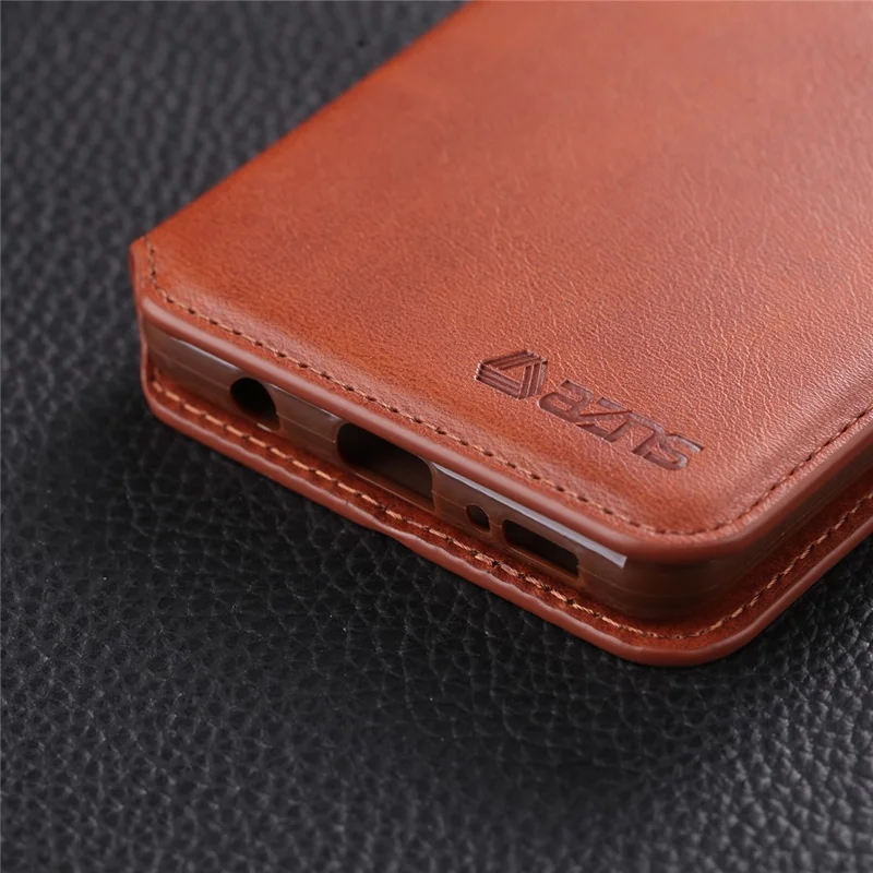 AZNS Leather Wallet Stand Phone Cover Shell for Samsung Galaxy A51 - Brown