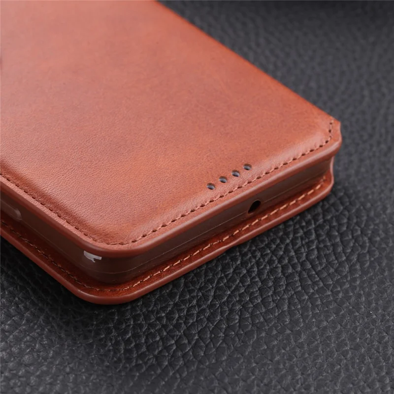 AZNS Leather Wallet Stand Phone Cover Shell for Samsung Galaxy A51 - Brown