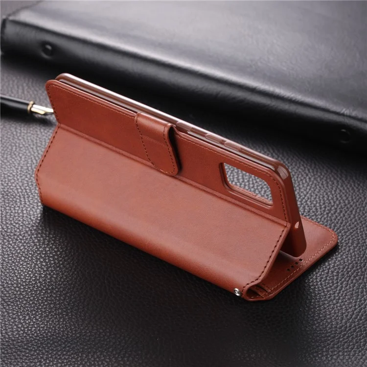 AZNS Leather Wallet Stand Phone Protective Cover for Samsung Galaxy A71 - Brown