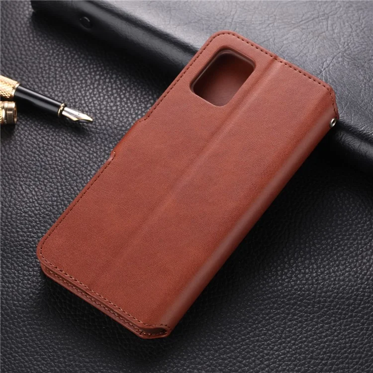 AZNS Leather Wallet Stand Phone Protective Cover for Samsung Galaxy A71 - Brown