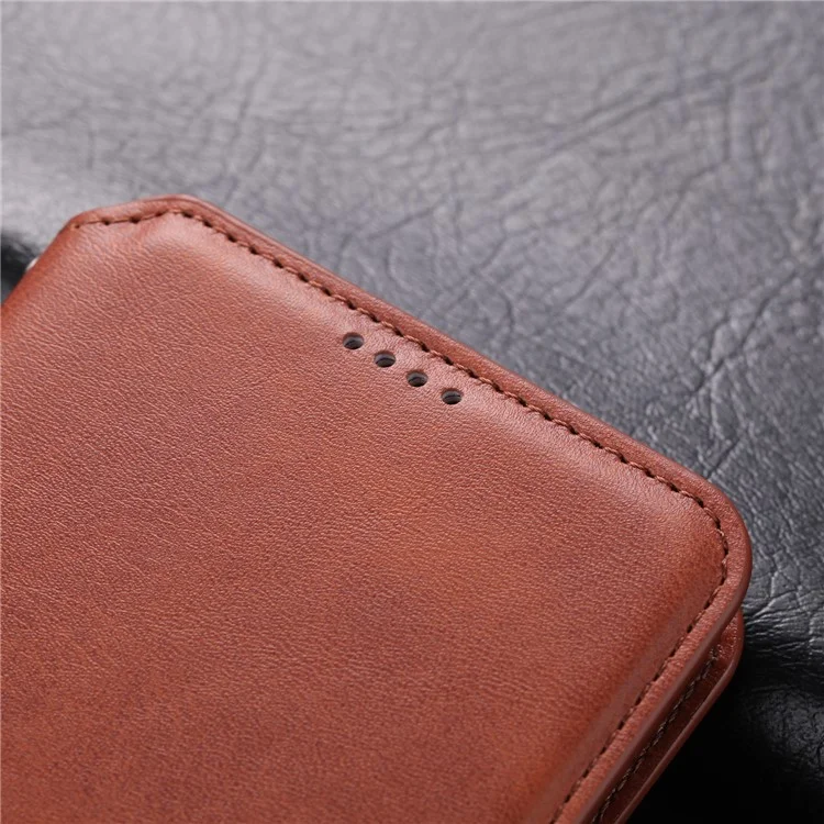 AZNS Leather Wallet Stand Phone Protective Cover for Samsung Galaxy A71 - Brown