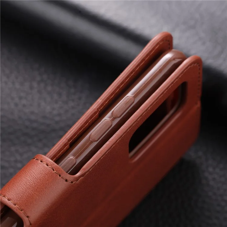 AZNS Leather Wallet Stand Phone Protective Cover for Samsung Galaxy A71 - Brown