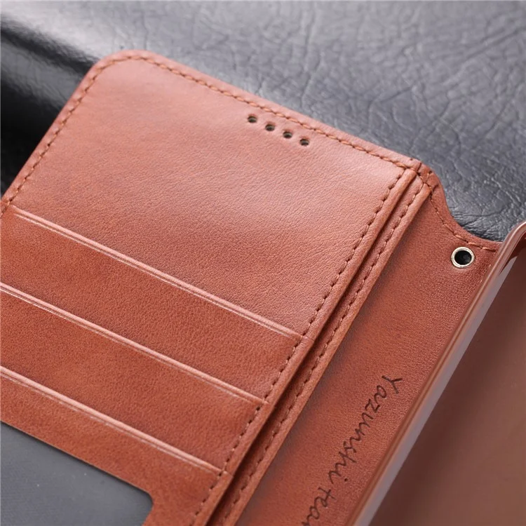 AZNS Leather Wallet Stand Phone Protective Cover for Samsung Galaxy A71 - Brown