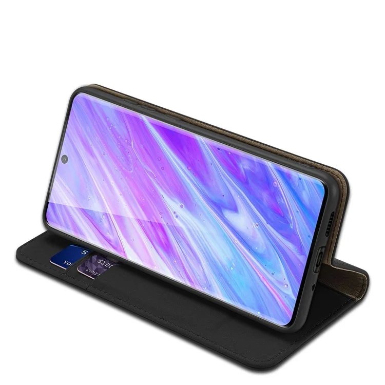 DUX DUCIS Wish Series Auto-Absorbed Genuine Leather Stand Wallet Case pour Samsung Galaxy S20 Plus 4G / 5G - Noir