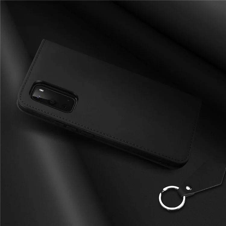 Dux Ducis Wish Série Absorption Magnétique Geuthe Support en Cuir Véritable Étui de Protection Polyvalente Pour Samsung Galaxy S20 4g / S20 5G - le Noir