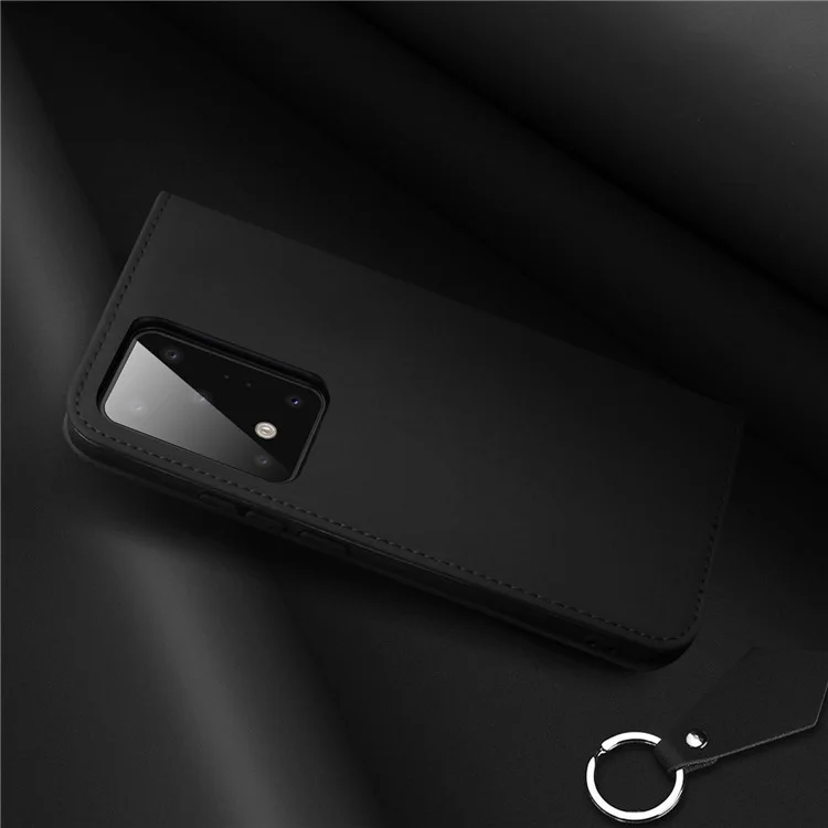 DUX DUCIS Wish Series Magnetic Absorption Adjustable Stand Genuine Leather Cell Phone Wallet Shell for Samsung Galaxy S20 Ultra - Black