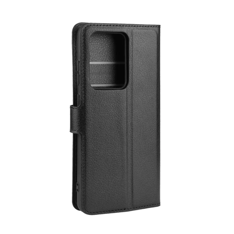 Litchi Skin Wallet Leather Stand Case für Samsung Galaxy S20 Ultra - Schwarz