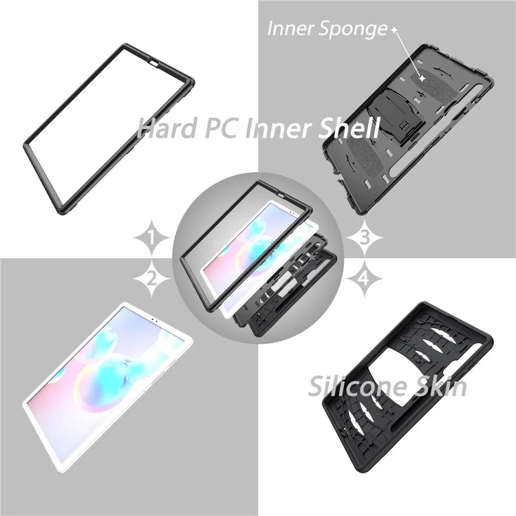 Shockproof PC + Silicone Tablet Combo Case with Kickstand and Pen Slot for Samsung Galaxy Tab S6 SM-T860/T865 - Black