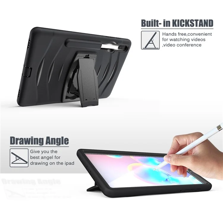 Shockproof PC + Silicone Tablet Combo Case with Kickstand and Pen Slot for Samsung Galaxy Tab S6 SM-T860/T865 - Black