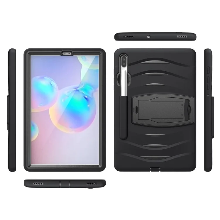 Shockproof PC + Silicone Tablet Combo Case with Kickstand and Pen Slot for Samsung Galaxy Tab S6 SM-T860/T865 - Black