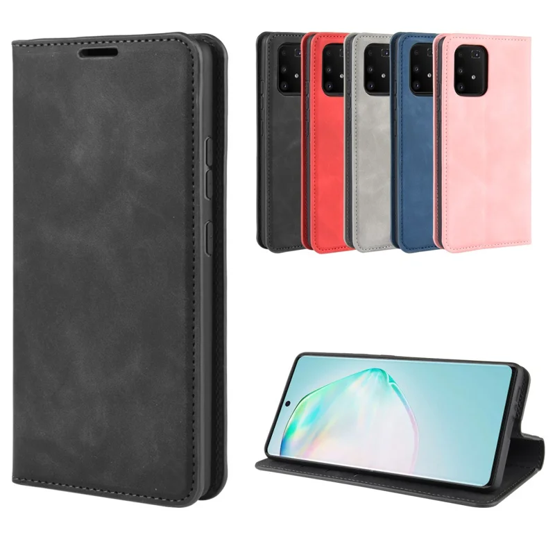 Funda de Billetera de Cuero Táctil Silky Para Samsung Galaxy A91/S10 Lite/m80s - Negro