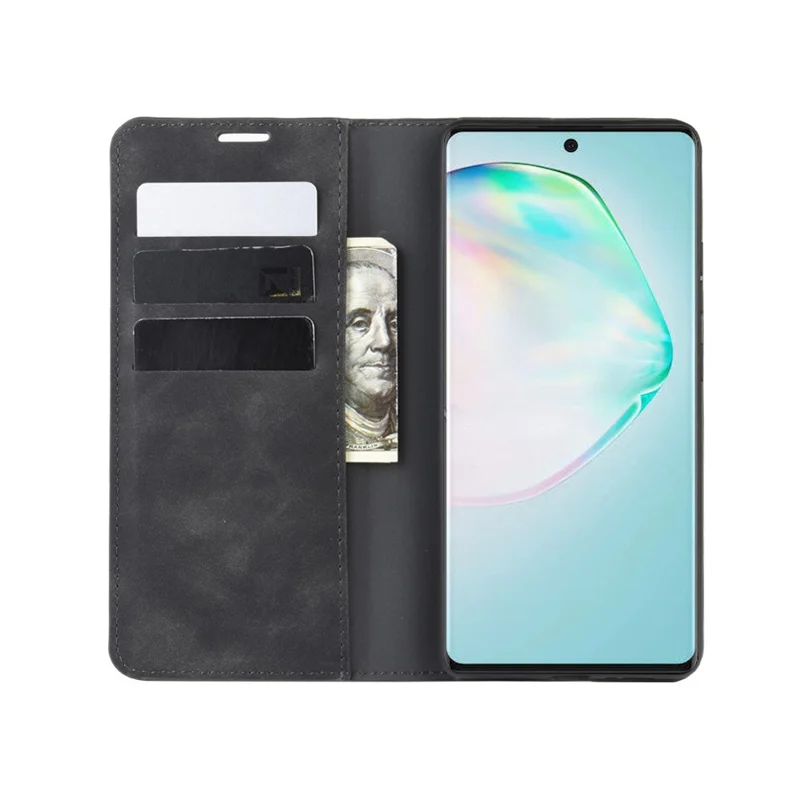 Caixa de Carteira de Couro de Toque Sedoso Para Samsung Galaxy A91/S10 Lite/M80s - Preto