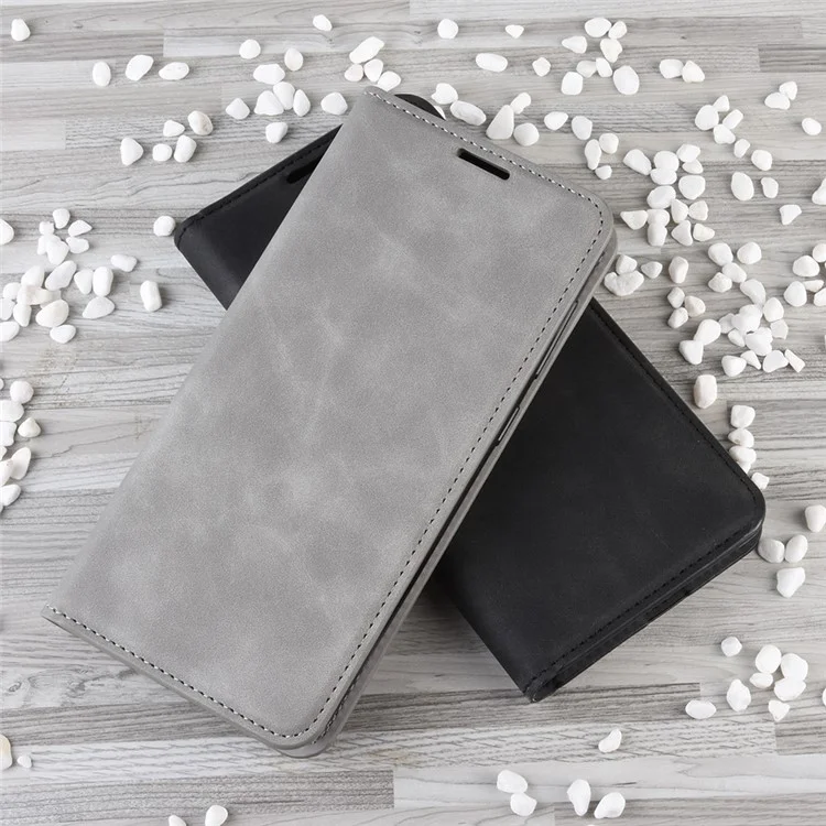 Funda de Billetera de Cuero Táctil Silky Para Samsung Galaxy A91/S10 Lite/m80s - Gris