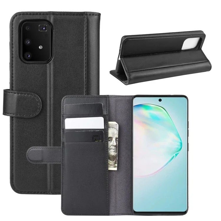Étui portefeuille en cuir fendu pour Samsung Galaxy A91/S10 Lite/M80s - Noir