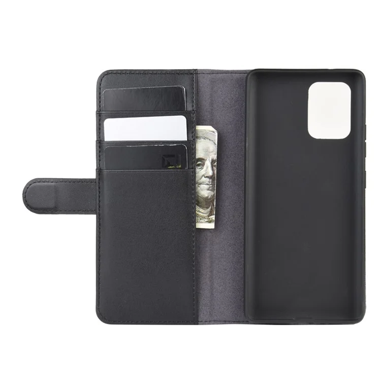 Split Leather Wallet Case Für Samsung Galaxy A91 / S10 Lite / M80s - Schwarz