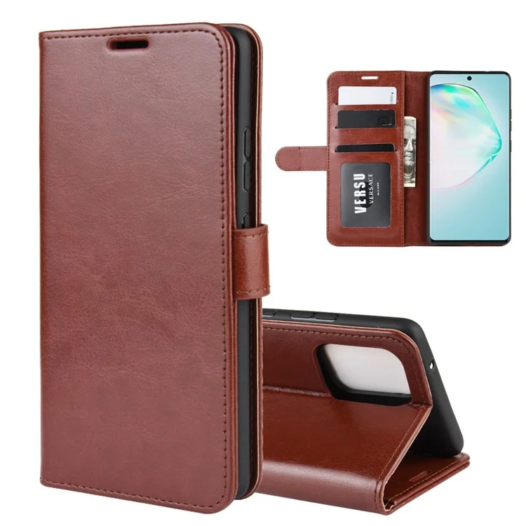 Portefeuille en cuir texturé Crazy Horse, étui de protection pour téléphone pour Samsung Galaxy A91/M80s/S10 Lite - Marron