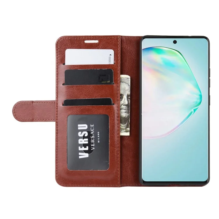 Portefeuille en cuir texturé Crazy Horse, étui de protection pour téléphone pour Samsung Galaxy A91/M80s/S10 Lite - Marron