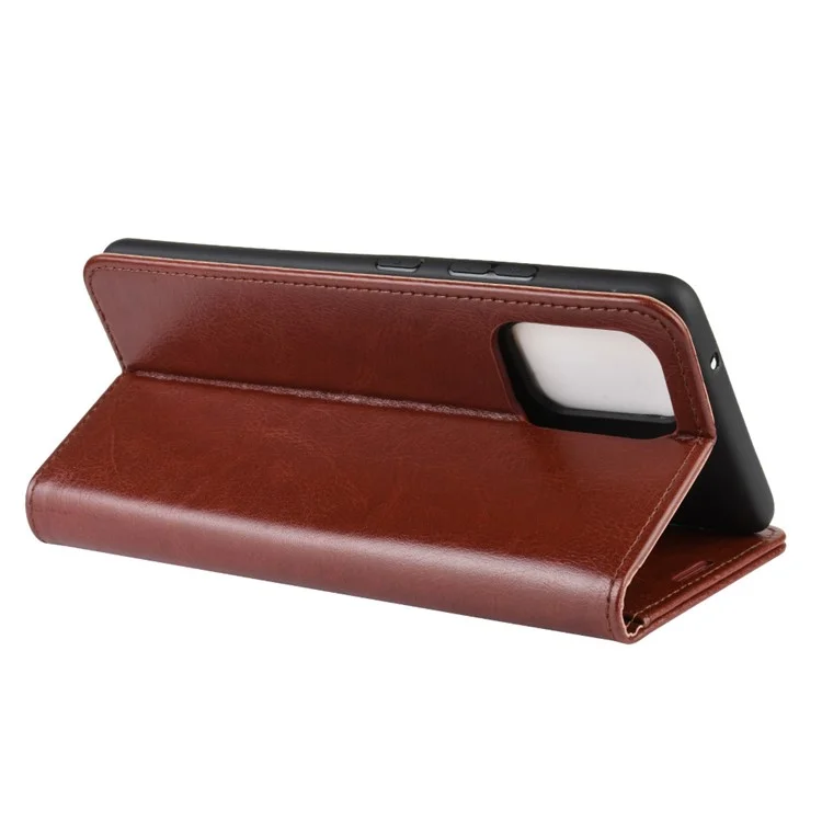 Portefeuille en cuir texturé Crazy Horse, étui de protection pour téléphone pour Samsung Galaxy A91/M80s/S10 Lite - Marron