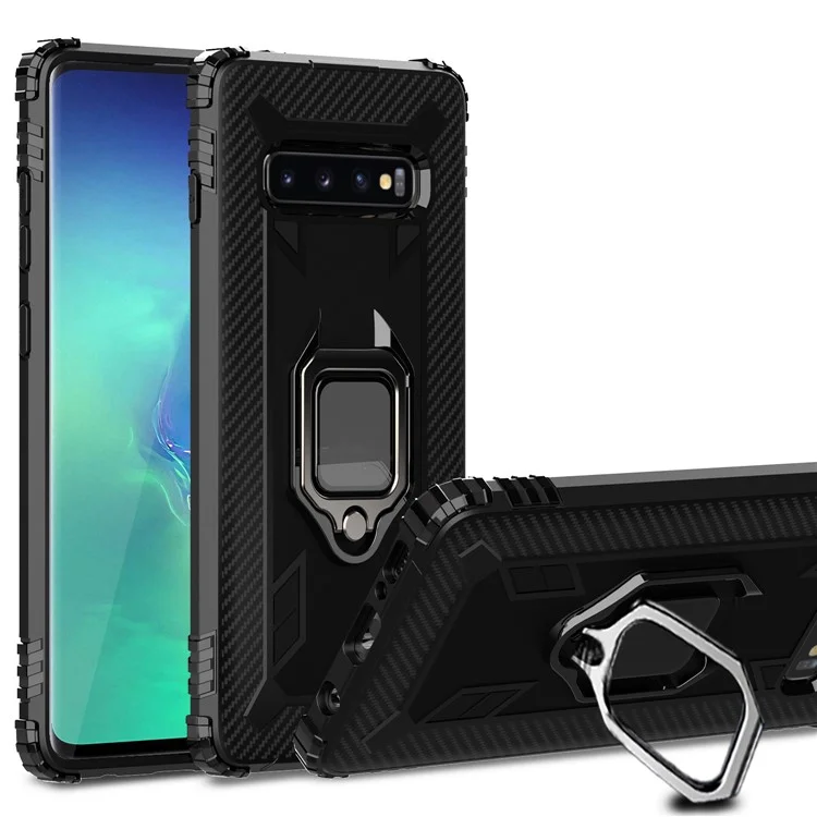 Para Samsung Galaxy S10 Plus Anillo de Dedo Soporte Resistente a Caídas TPU Funda de Teléfono - Negro