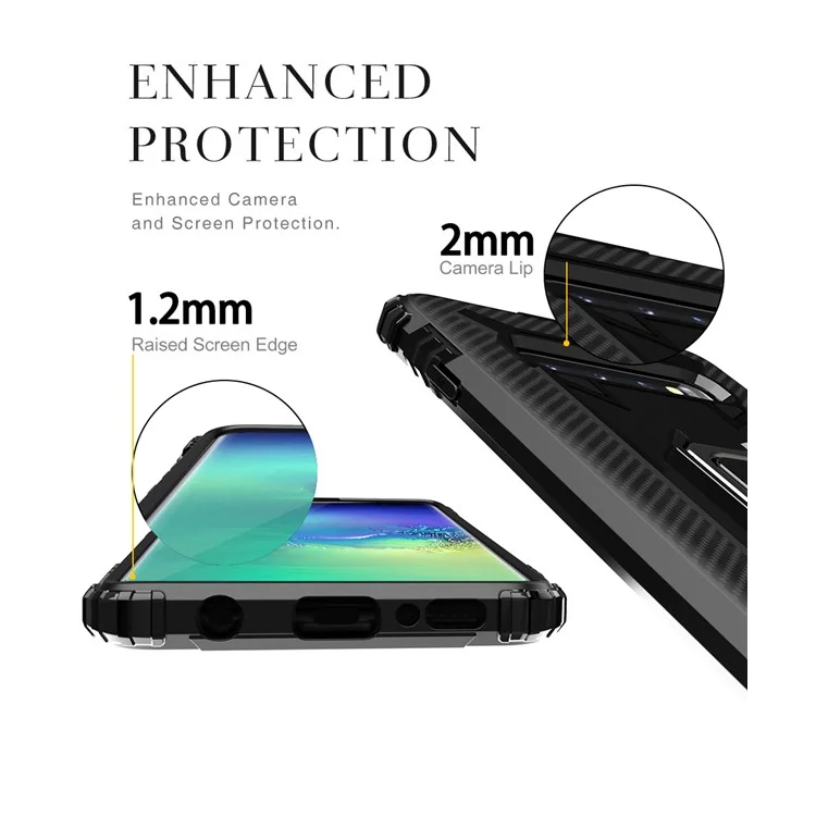Para Samsung Galaxy S10 Plus Anillo de Dedo Soporte Resistente a Caídas TPU Funda de Teléfono - Negro