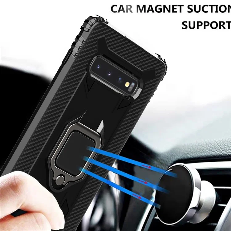 Para Samsung Galaxy S10 Plus Anillo de Dedo Soporte Resistente a Caídas TPU Funda de Teléfono - Negro