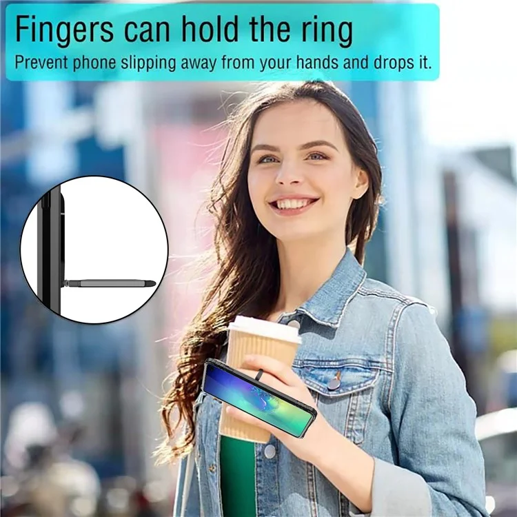 Para Samsung Galaxy S10 Plus Anillo de Dedo Soporte Resistente a Caídas TPU Funda de Teléfono - Negro